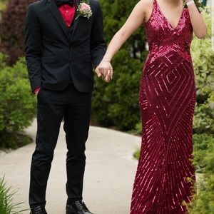 Burgundy sequined formal dress